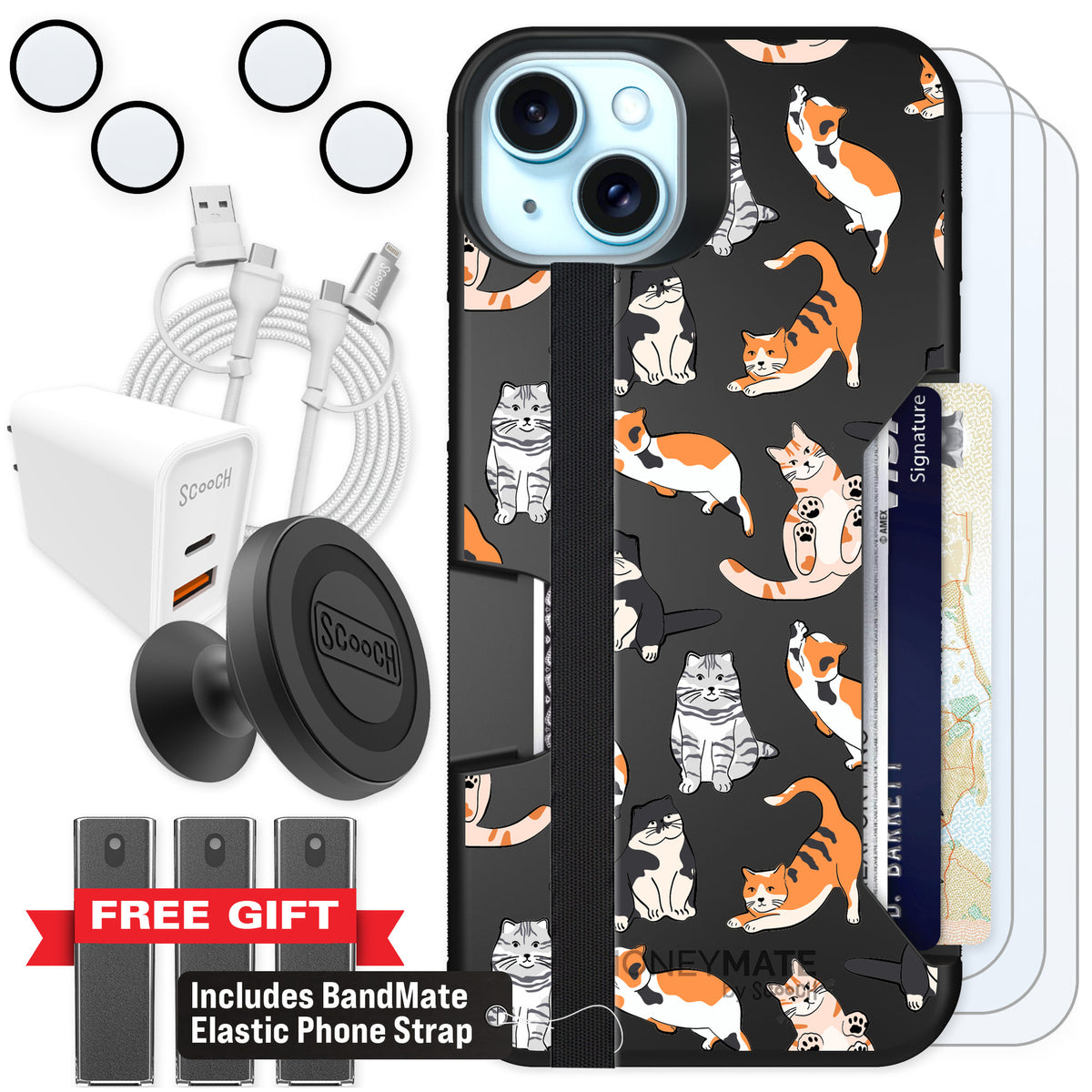 Scooch Moneymate Kitty Crew for iPhone 15 Plus — Ultimate Bundle