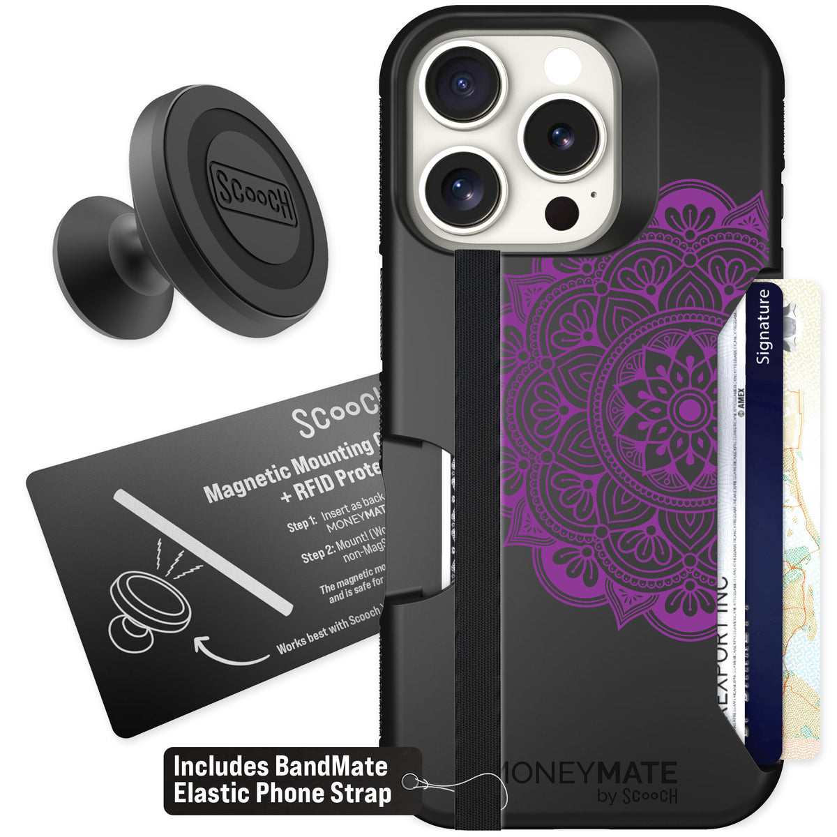Scooch Moneymate Mandala Dreams for iPhone 16 Pro — Starter Bundle