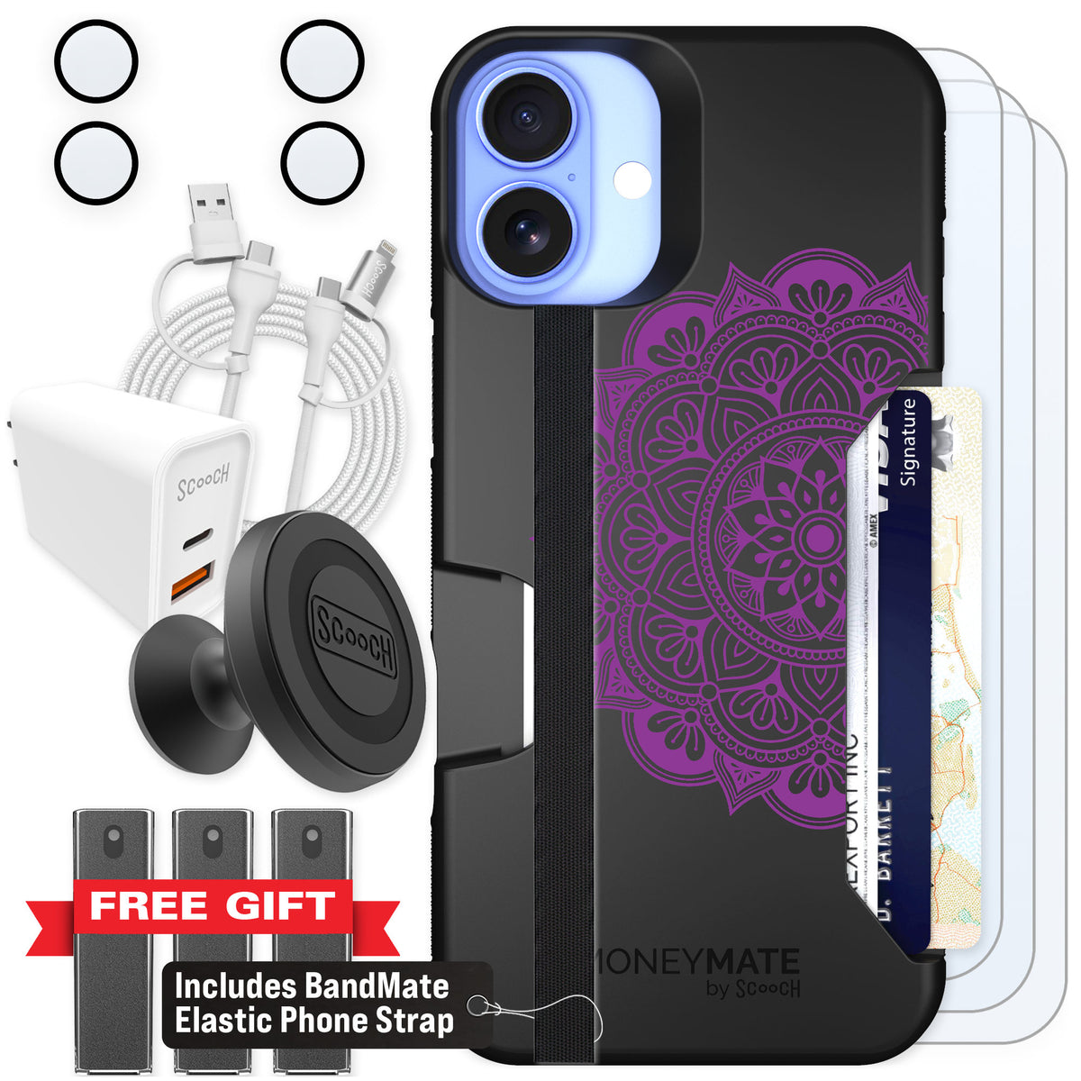 Scooch Moneymate Mandala Dreams for iPhone 16 Plus — Ultimate Bundle