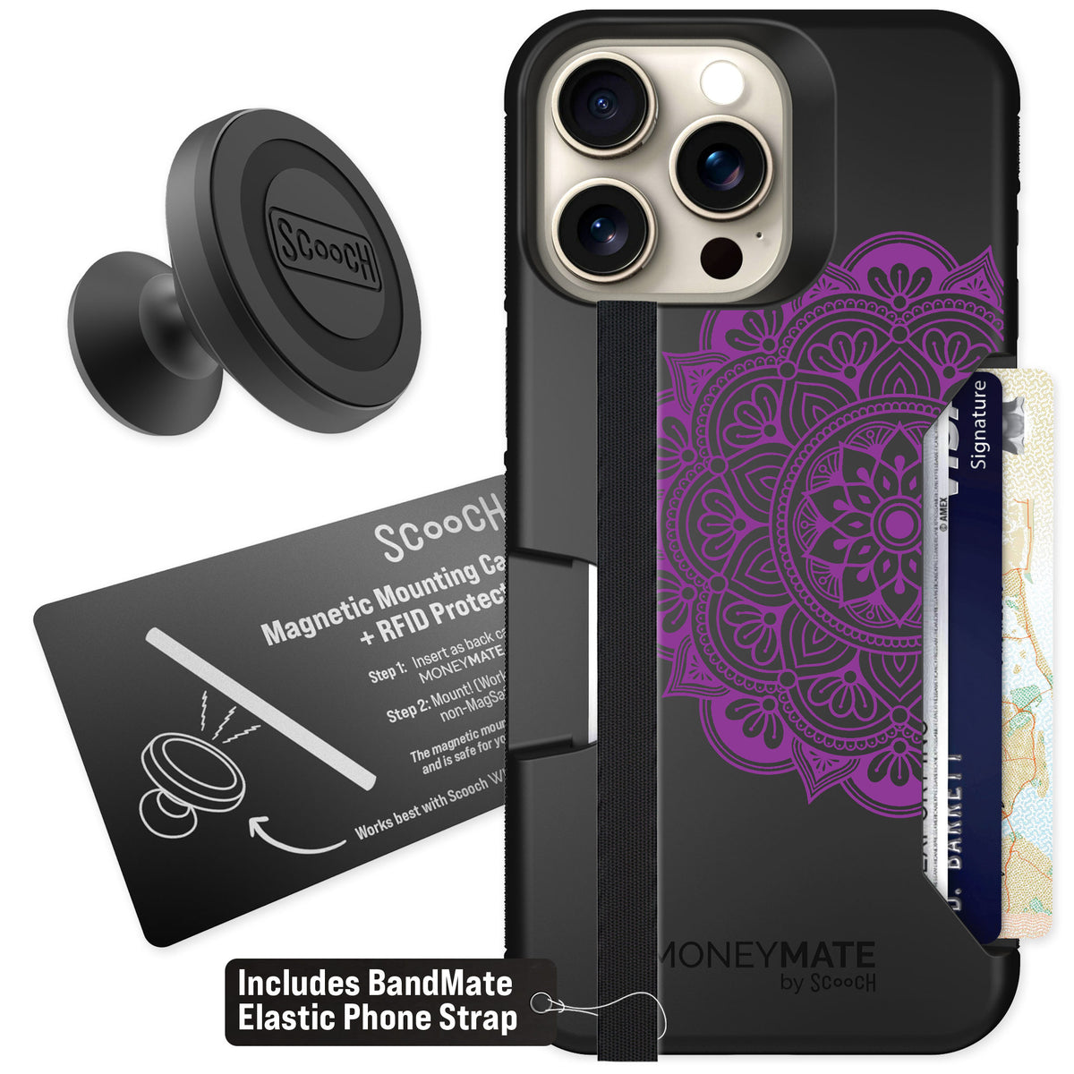 Scooch Moneymate Mandala Dreams for iPhone 15 Pro Max — Starter Bundle
