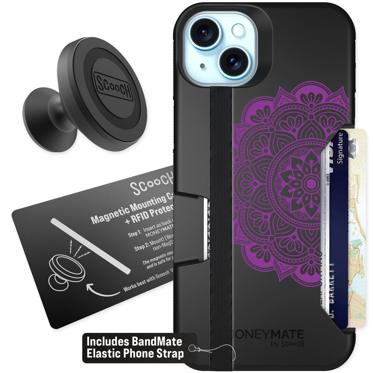 Scooch Moneymate Mandala Dreams for iPhone 15 Plus — Starter Bundle