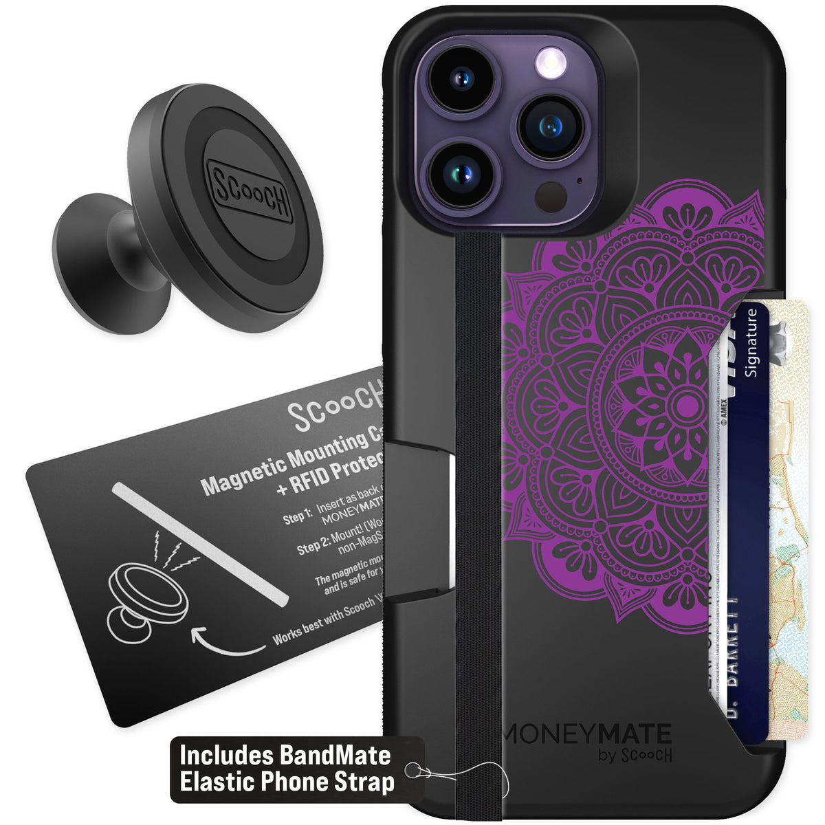 Scooch Moneymate Mandala Dreams for iPhone 14 Pro Max — Starter Bundle