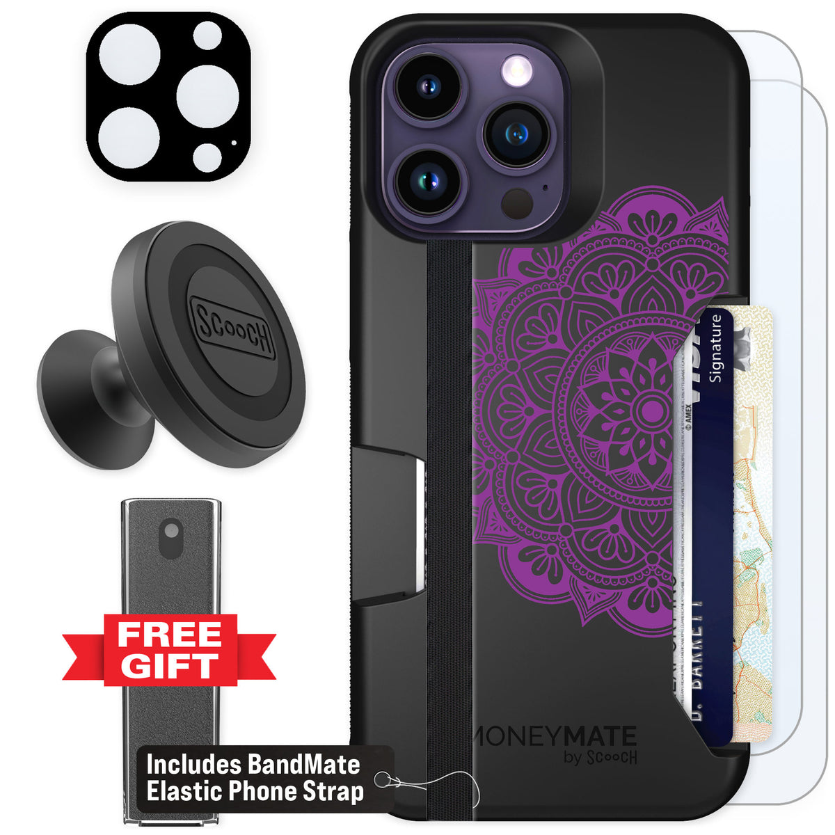 Scooch Moneymate Mandala Dreams for iPhone 14 Pro Max — Defender Bundle