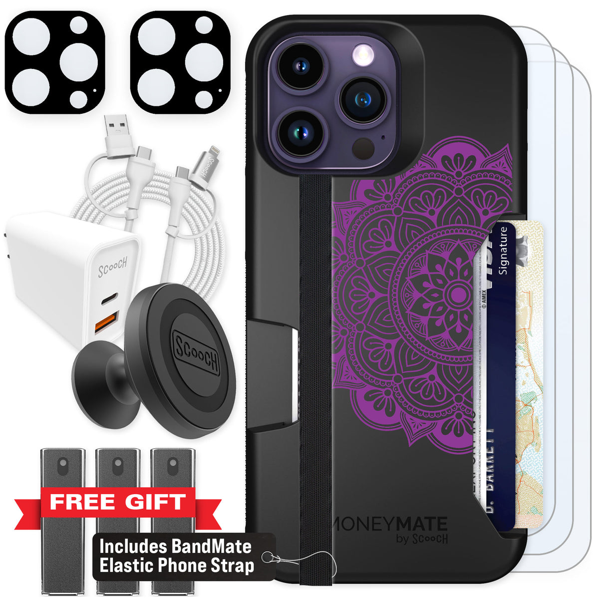 Scooch Moneymate Mandala Dreams for iPhone 14 Pro Max — Ultimate Bundle
