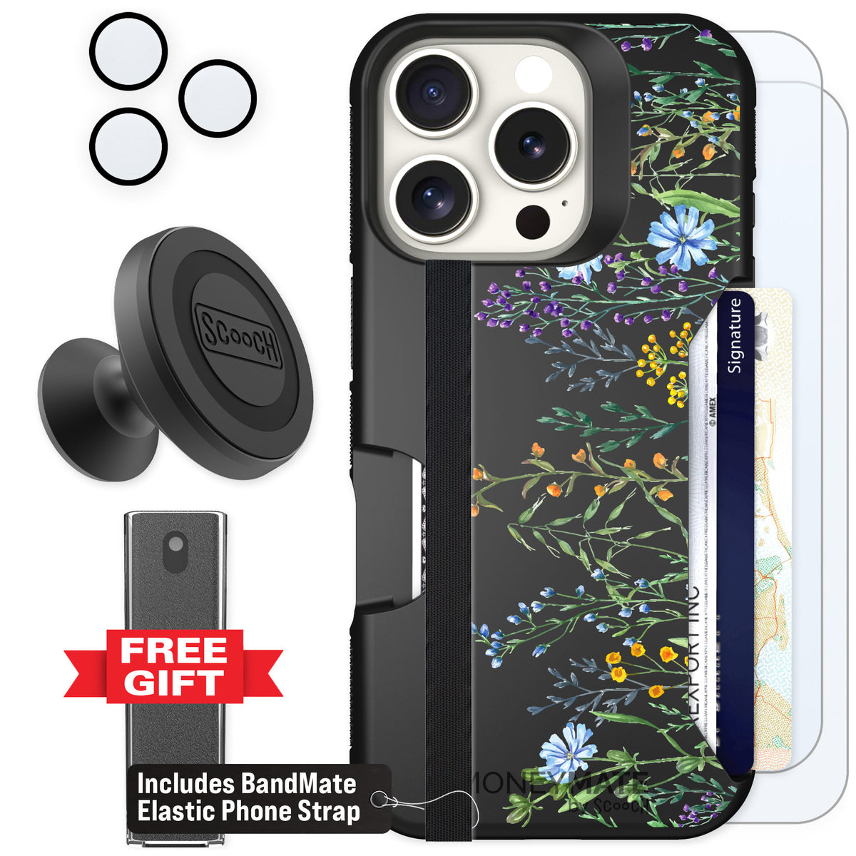 Scooch Moneymate Meadow Bloom for iPhone 16 Pro — Defender Bundle