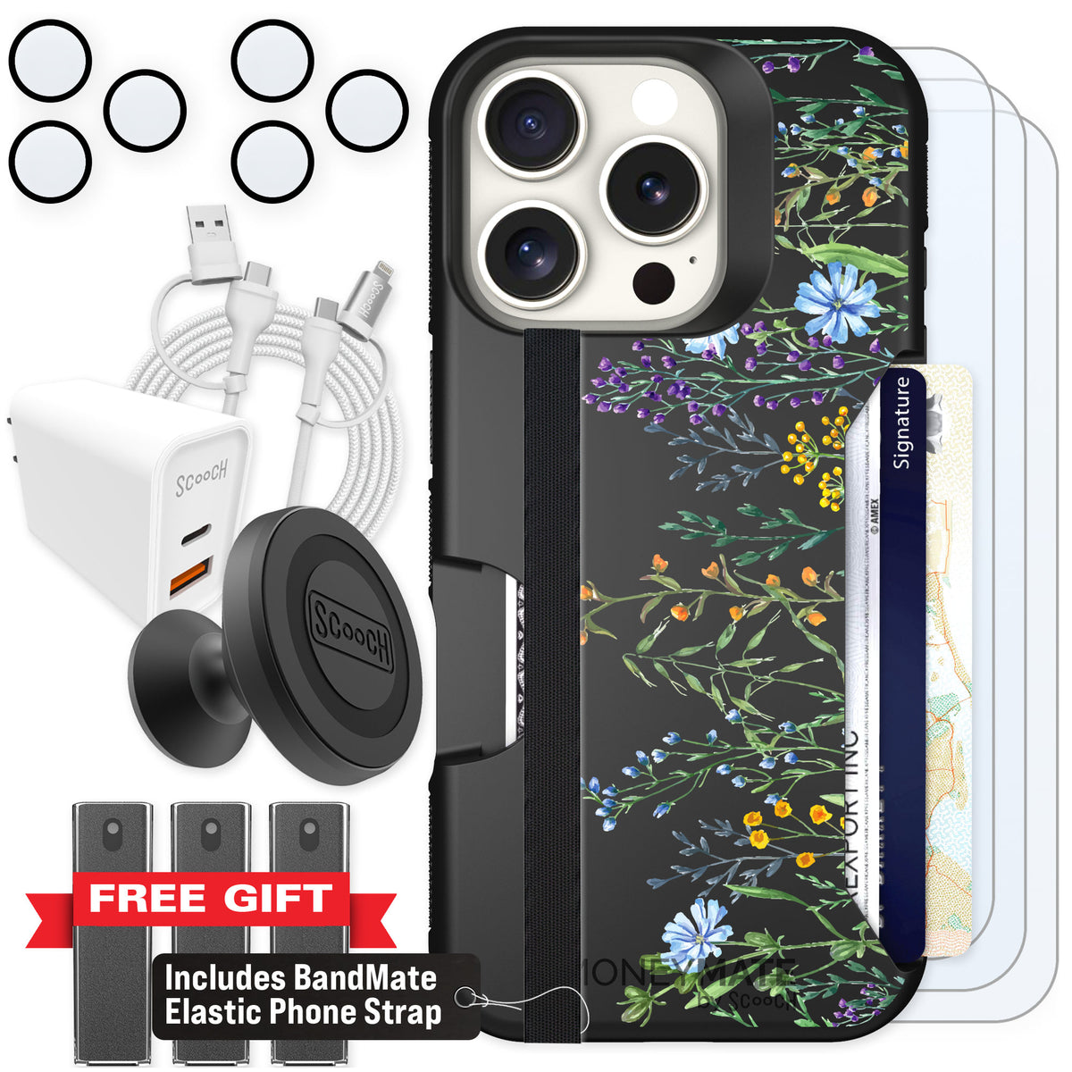 Scooch Moneymate Meadow Bloom for iPhone 16 Pro — Ultimate Bundle