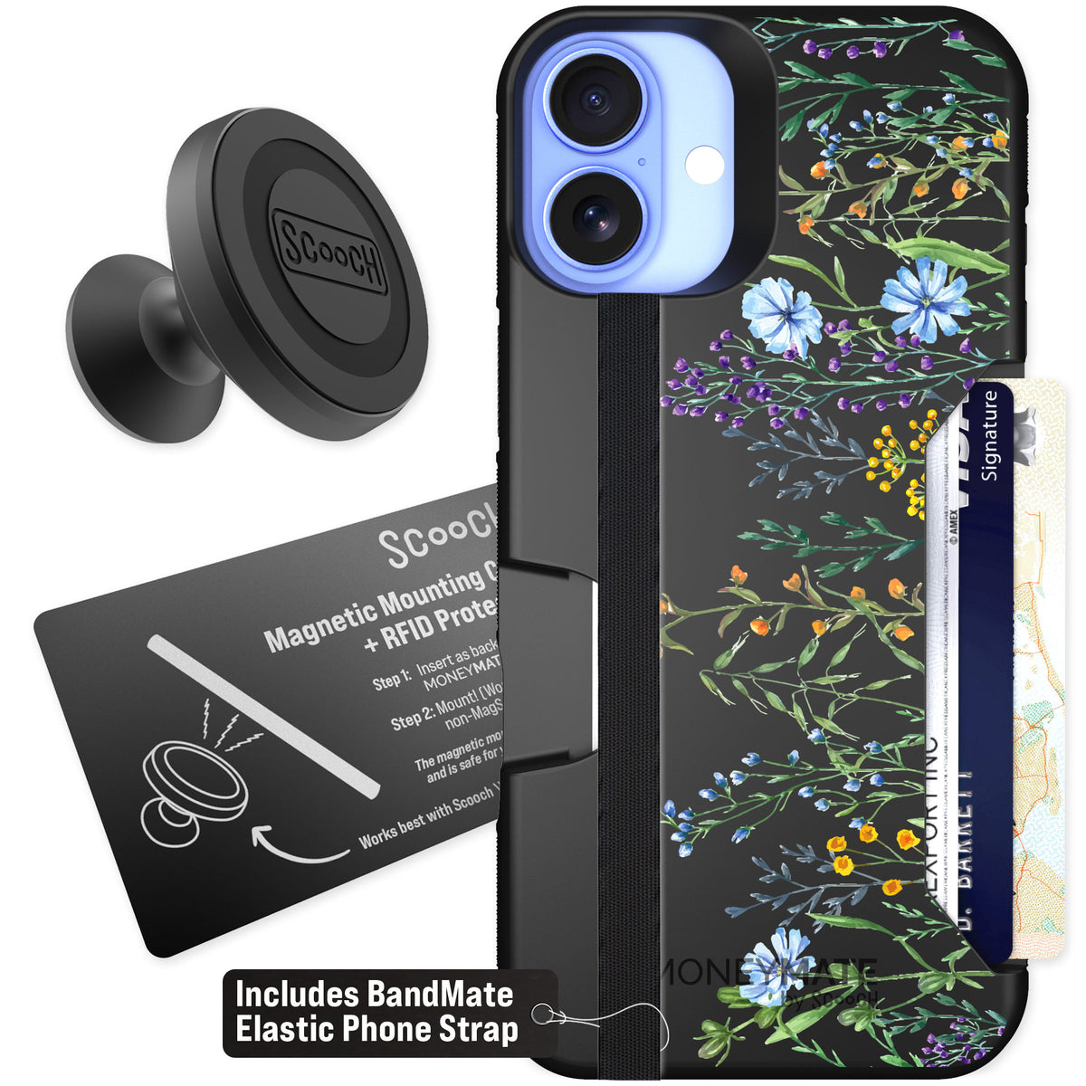 Scooch Moneymate Meadow Bloom for iPhone 16 Plus — Starter Bundle