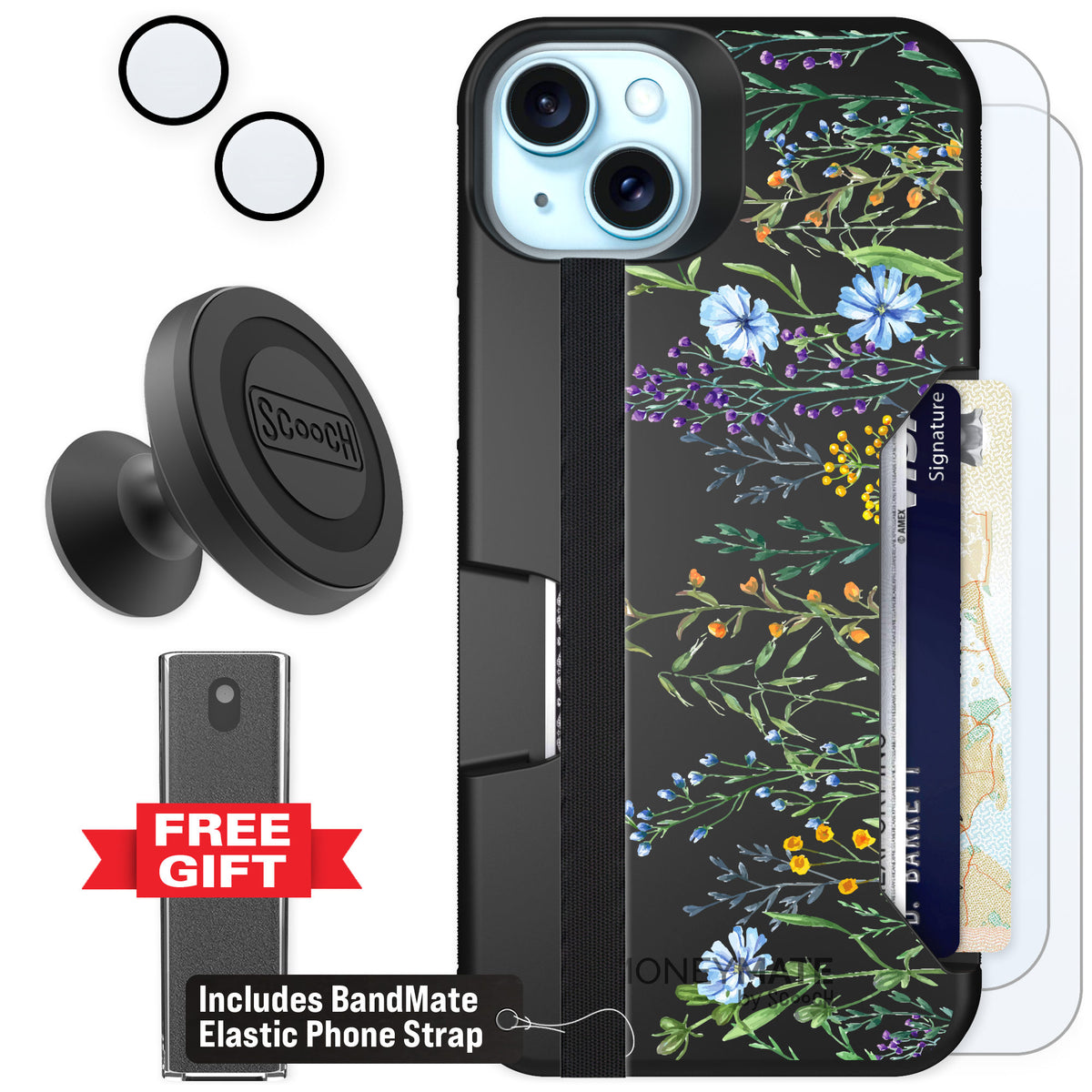 Scooch Moneymate Meadow Bloom for iPhone 15 Plus — Defender Bundle