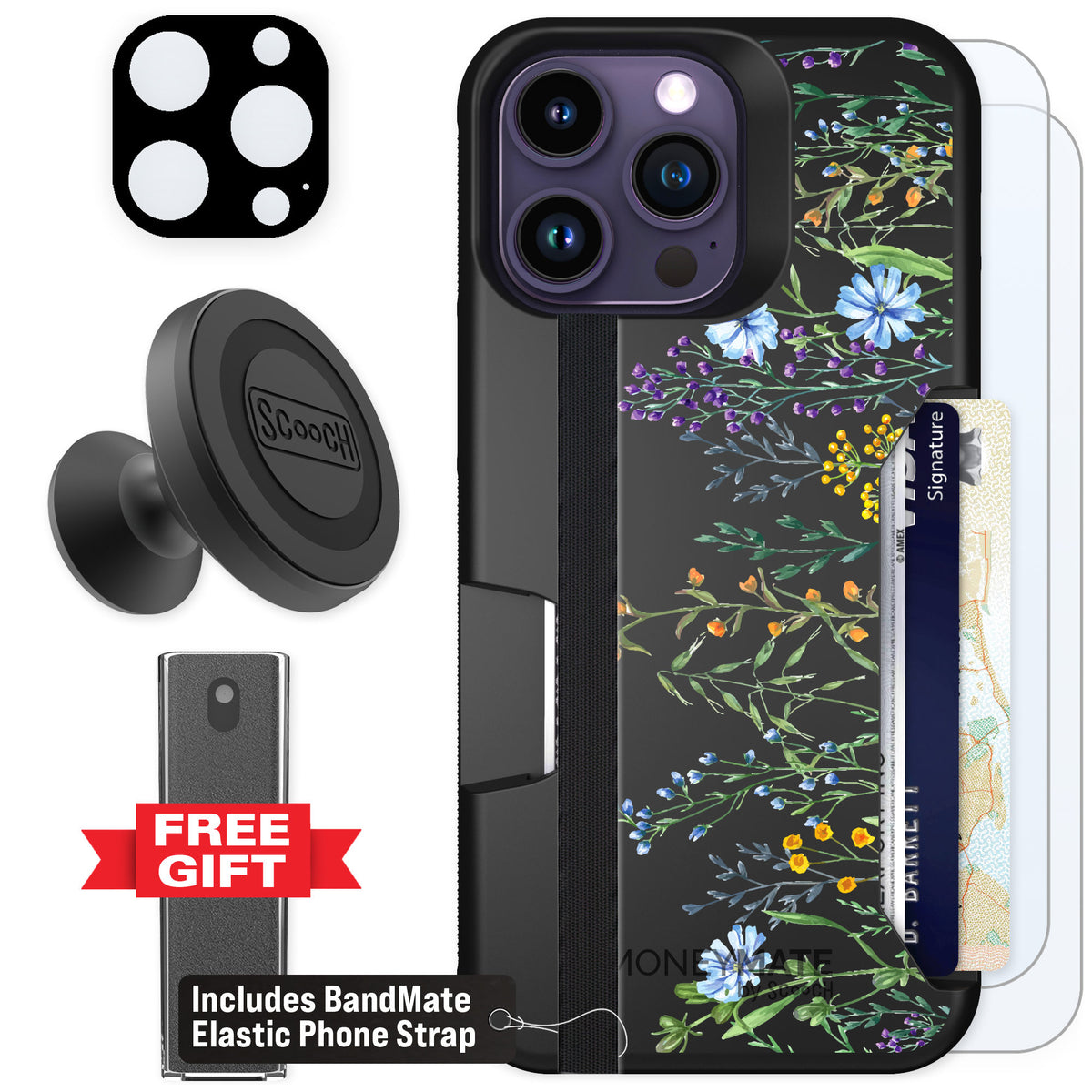 Scooch Moneymate Meadow Bloom for iPhone 14 Pro Max — Defender Bundle