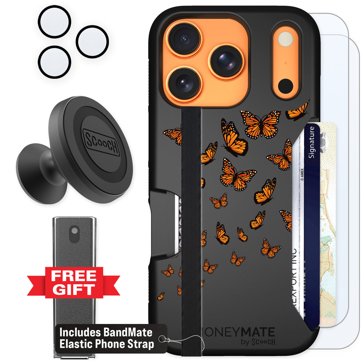 Scooch Moneymate Monarch Flight for iPhone 17 Pro — Defender Bundle