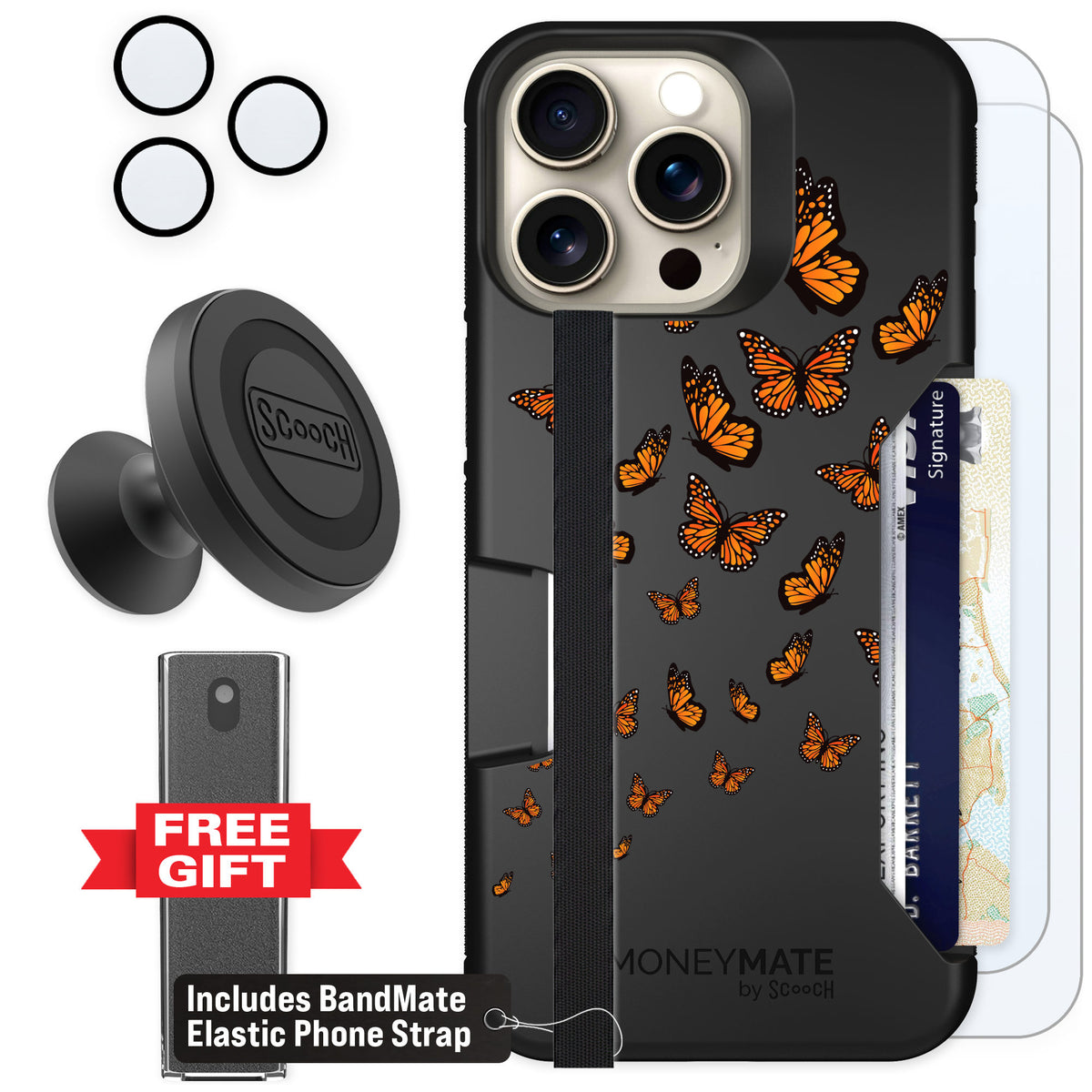 Scooch Moneymate Monarch Flight for iPhone 15 Pro Max — Defender Bundle