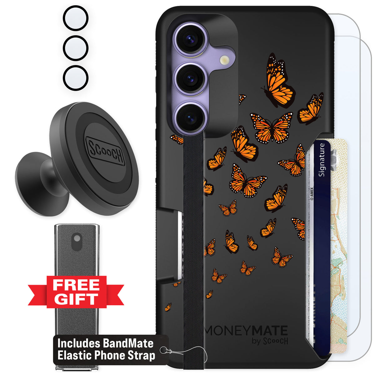 Scooch Moneymate Monarch Flight for Galaxy S25 — Defender Bundle