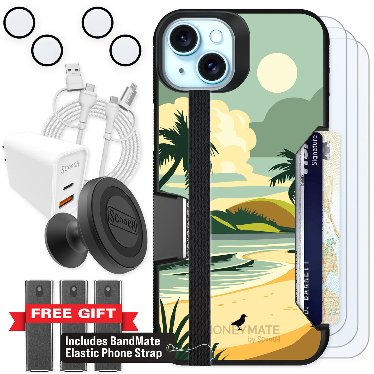 Scooch Moneymate Paradise Cove for iPhone 15 Plus — Ultimate Bundle