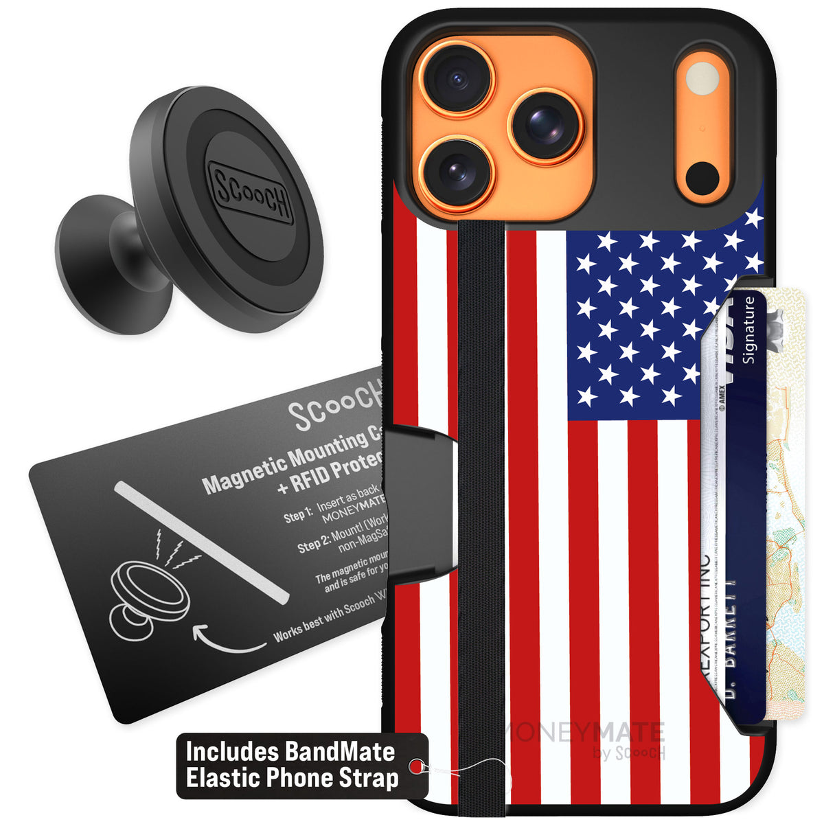 Scooch Moneymate Stars and Stripes for iPhone 17 Pro Max — Starter Bundle