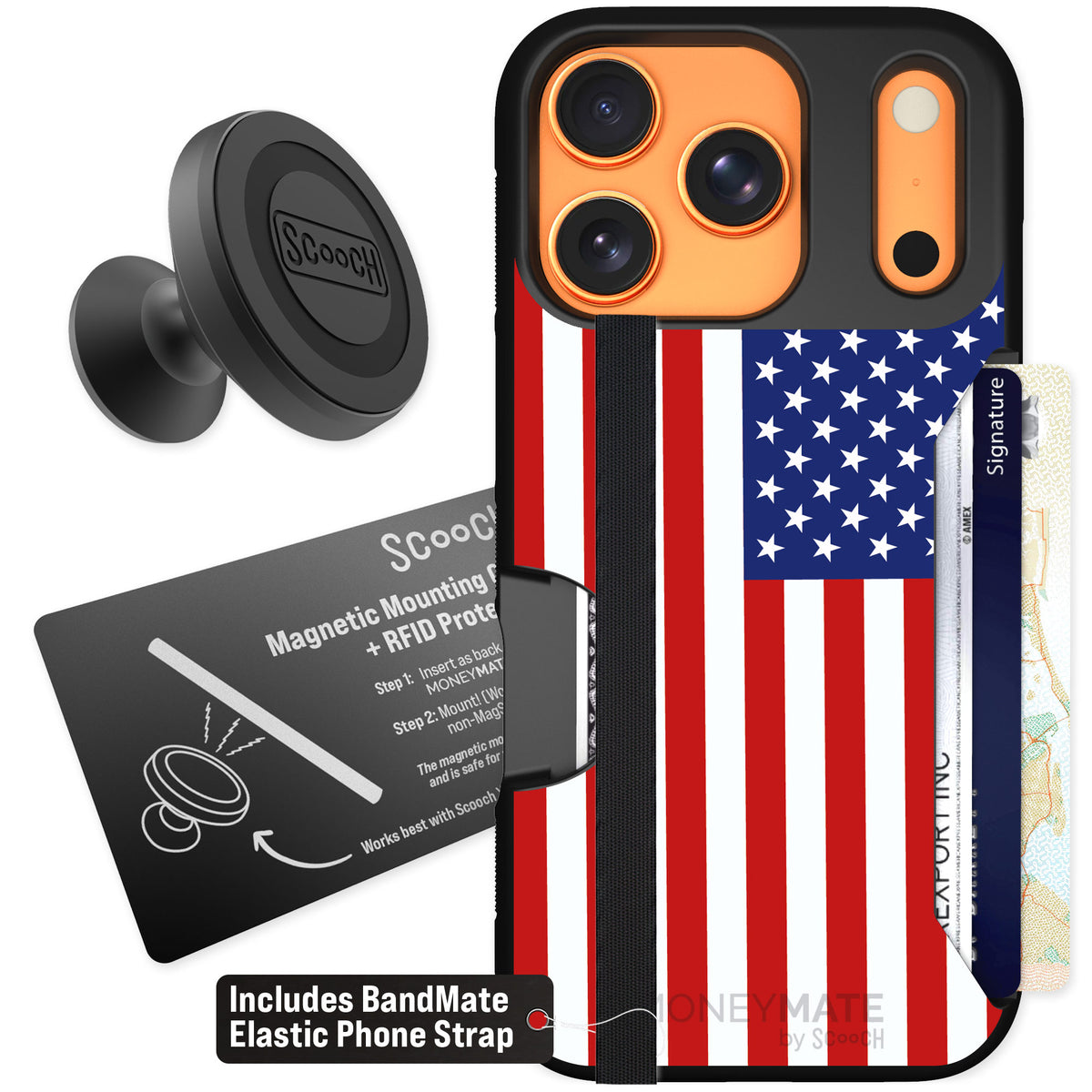Scooch Moneymate Stars and Stripes for iPhone 17 Pro — Starter Bundle