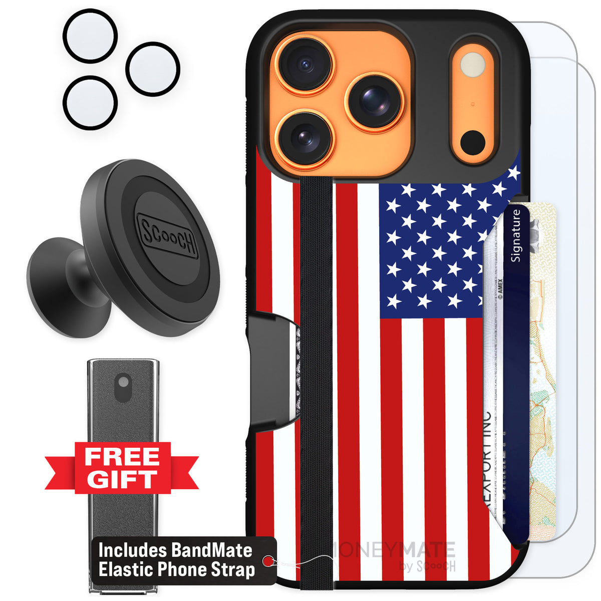 Scooch Moneymate Stars and Stripes for iPhone 17 Pro — Defender Bundle