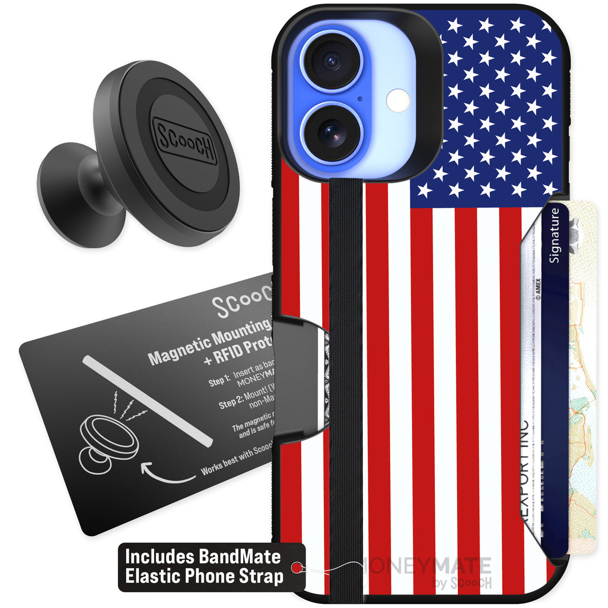 Scooch Moneymate Stars and Stripes for iPhone 16 — Starter Bundle