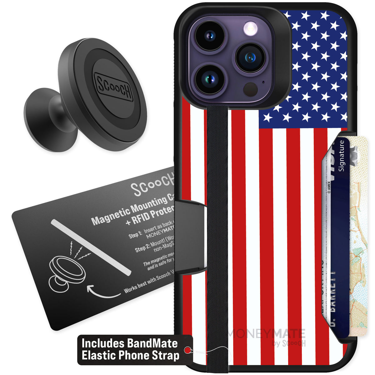 Scooch Moneymate Stars and Stripes for iPhone 14 Pro Max — Starter Bundle