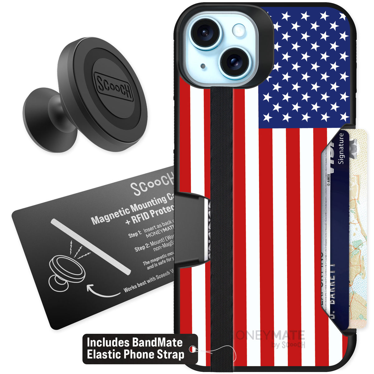 Scooch Moneymate Stars and Stripes for iPhone 14 Plus — Starter Bundle