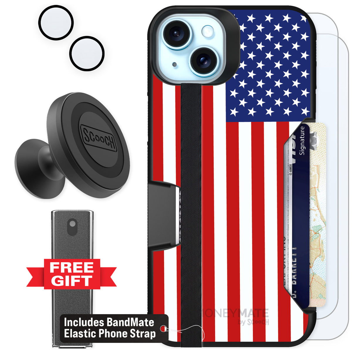 Scooch Moneymate Stars and Stripes for iPhone 14 Plus — Defender Bundle