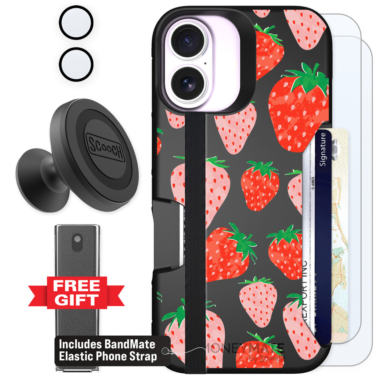 Scooch Moneymate Strawberry Fields for iPhone 17 — Defender Bundle