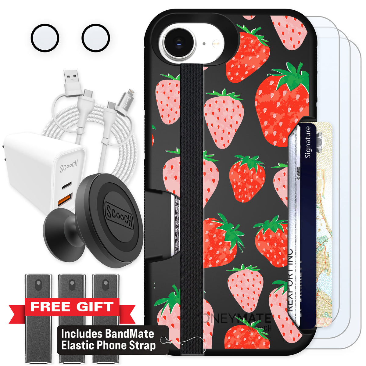 Scooch Moneymate Strawberry Fields for iPhone 17e — Ultimate Bundle