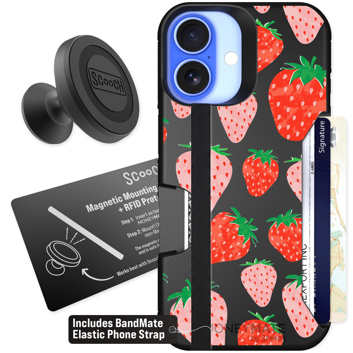 Scooch Moneymate Strawberry Fields for iPhone 16 — Starter Bundle