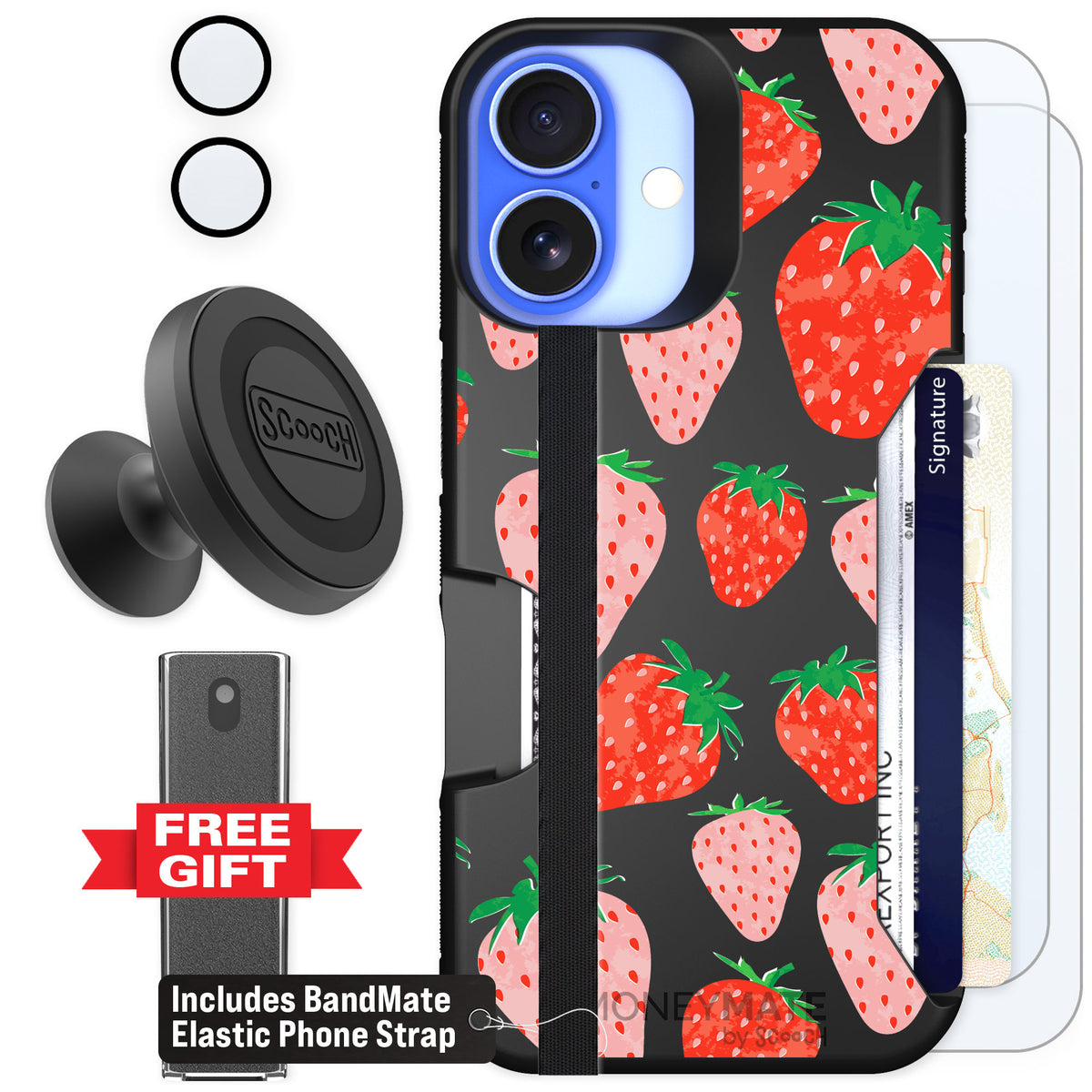 Scooch Moneymate Strawberry Fields for iPhone 16 — Defender Bundle