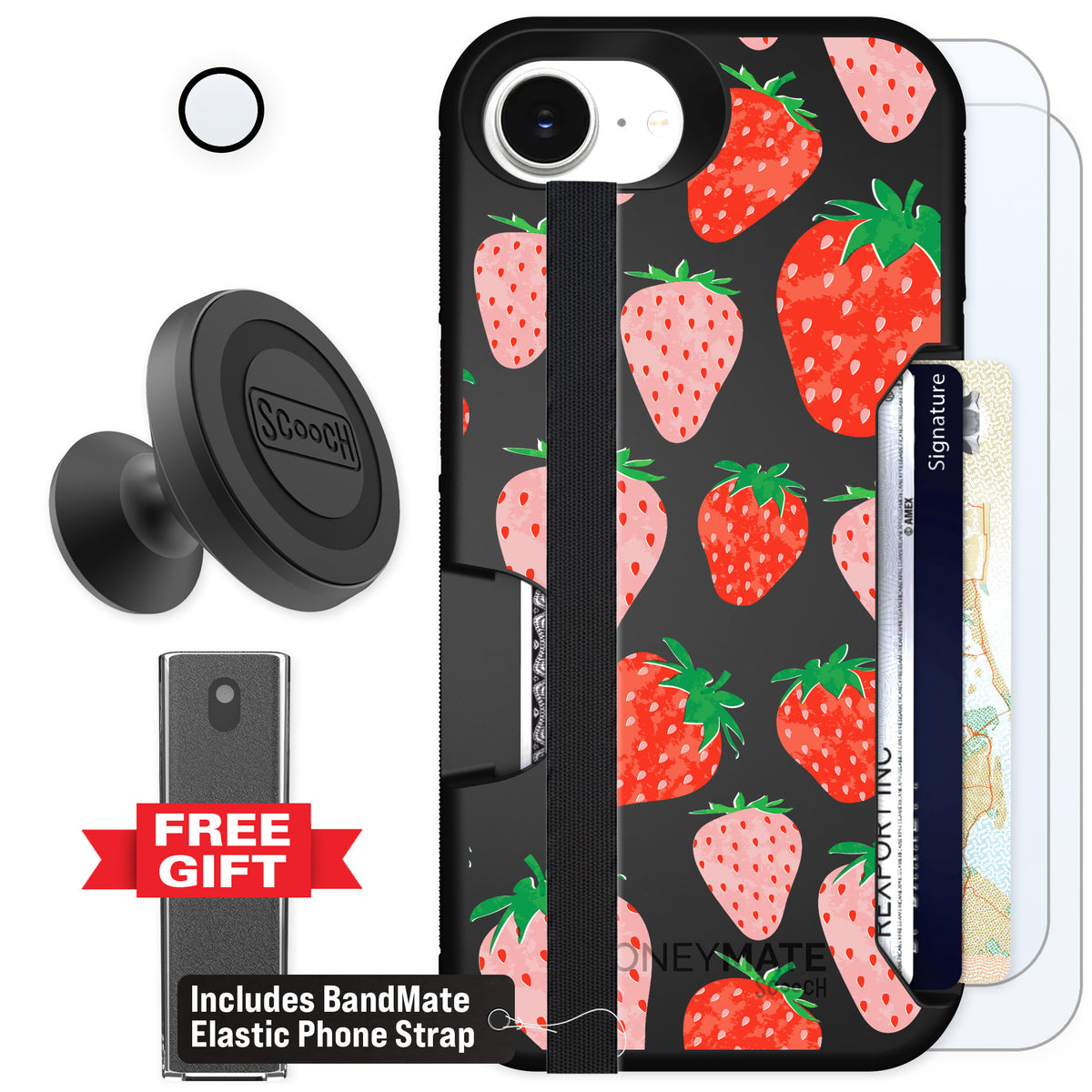 Scooch Moneymate Strawberry Fields for iPhone 16e — Defender Bundle