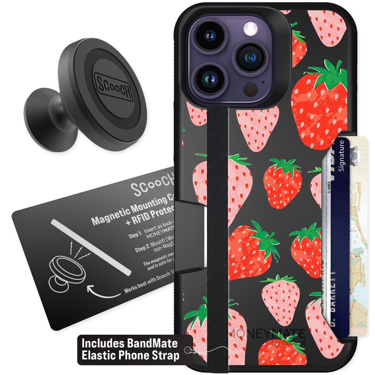Scooch Moneymate Strawberry Fields for iPhone 14 Pro Max — Starter Bundle