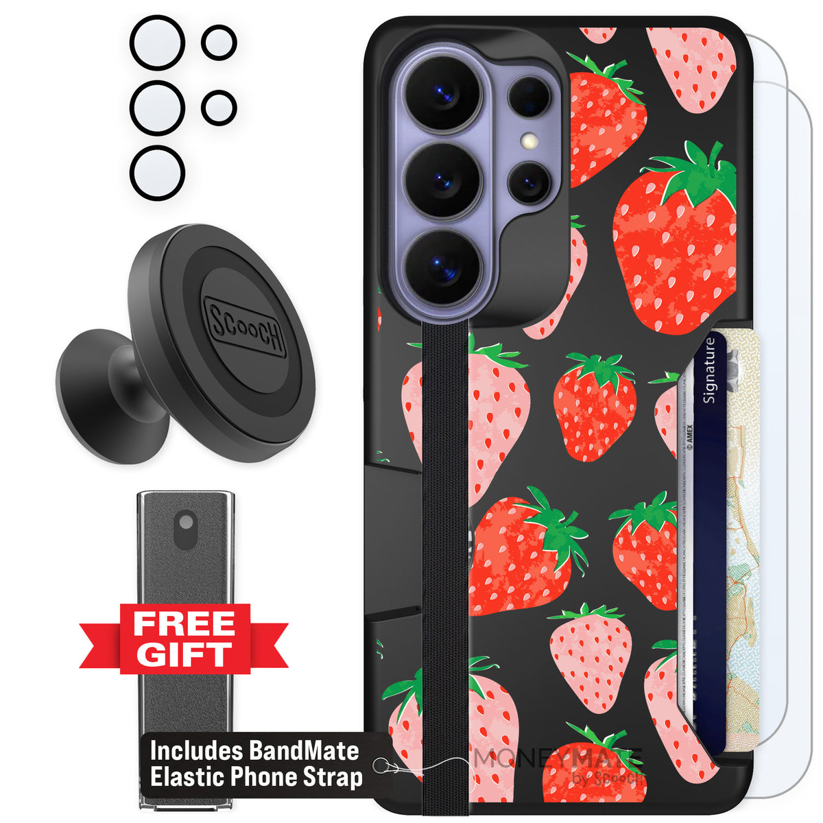 Scooch Moneymate Strawberry Fields for Galaxy S26 Ultra — Defender Bundle