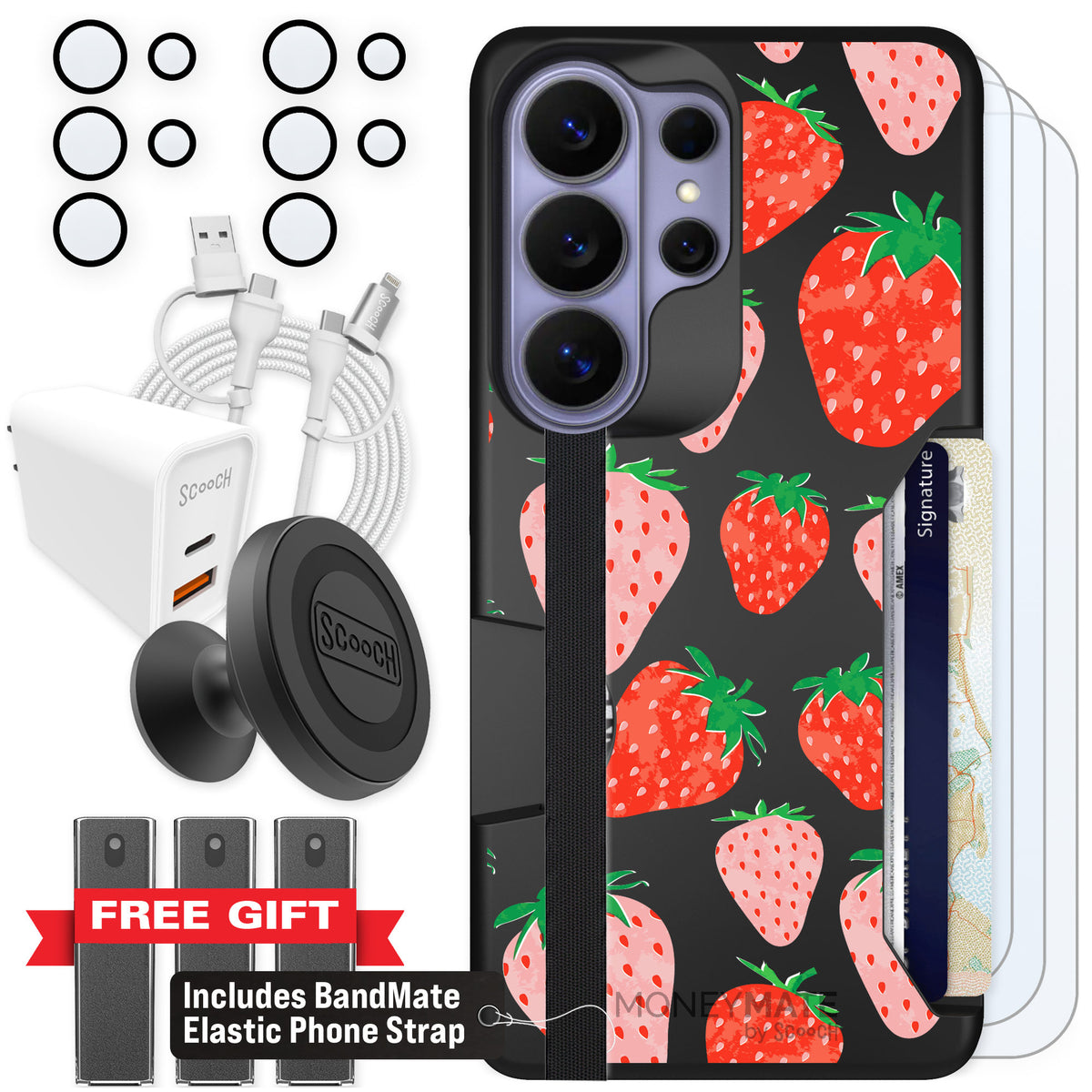 Scooch Moneymate Strawberry Fields for Galaxy S26 Ultra — Ultimate Bundle