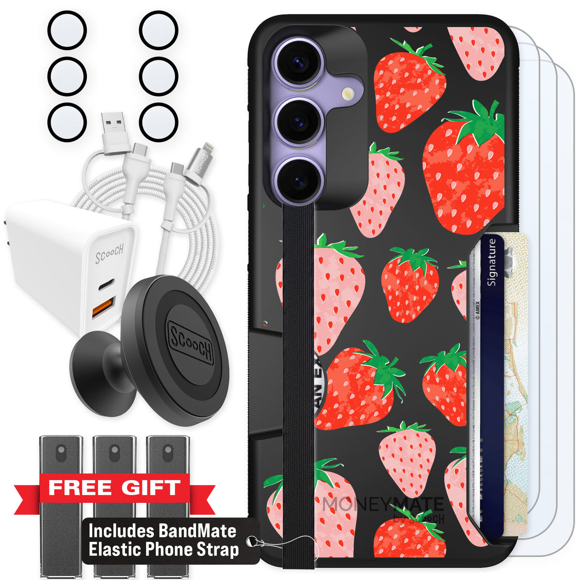 Scooch Moneymate Strawberry Fields for Galaxy S25+ — Ultimate Bundle
