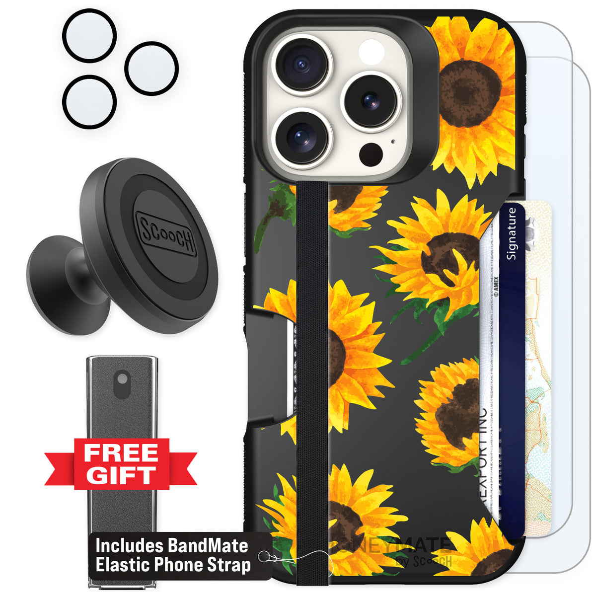 Scooch Moneymate Sunflower Frenzy for iPhone 16 Pro — Defender Bundle
