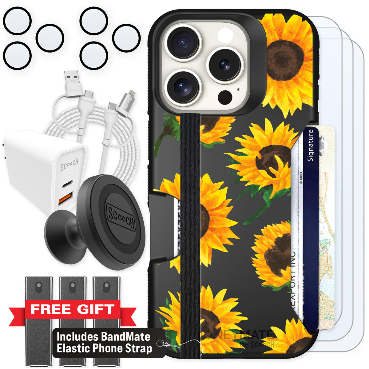 Scooch Moneymate Sunflower Frenzy for iPhone 16 Pro — Ultimate Bundle