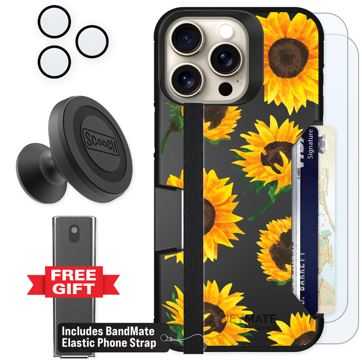Scooch Moneymate Sunflower Frenzy for iPhone 15 Pro Max — Defender Bundle
