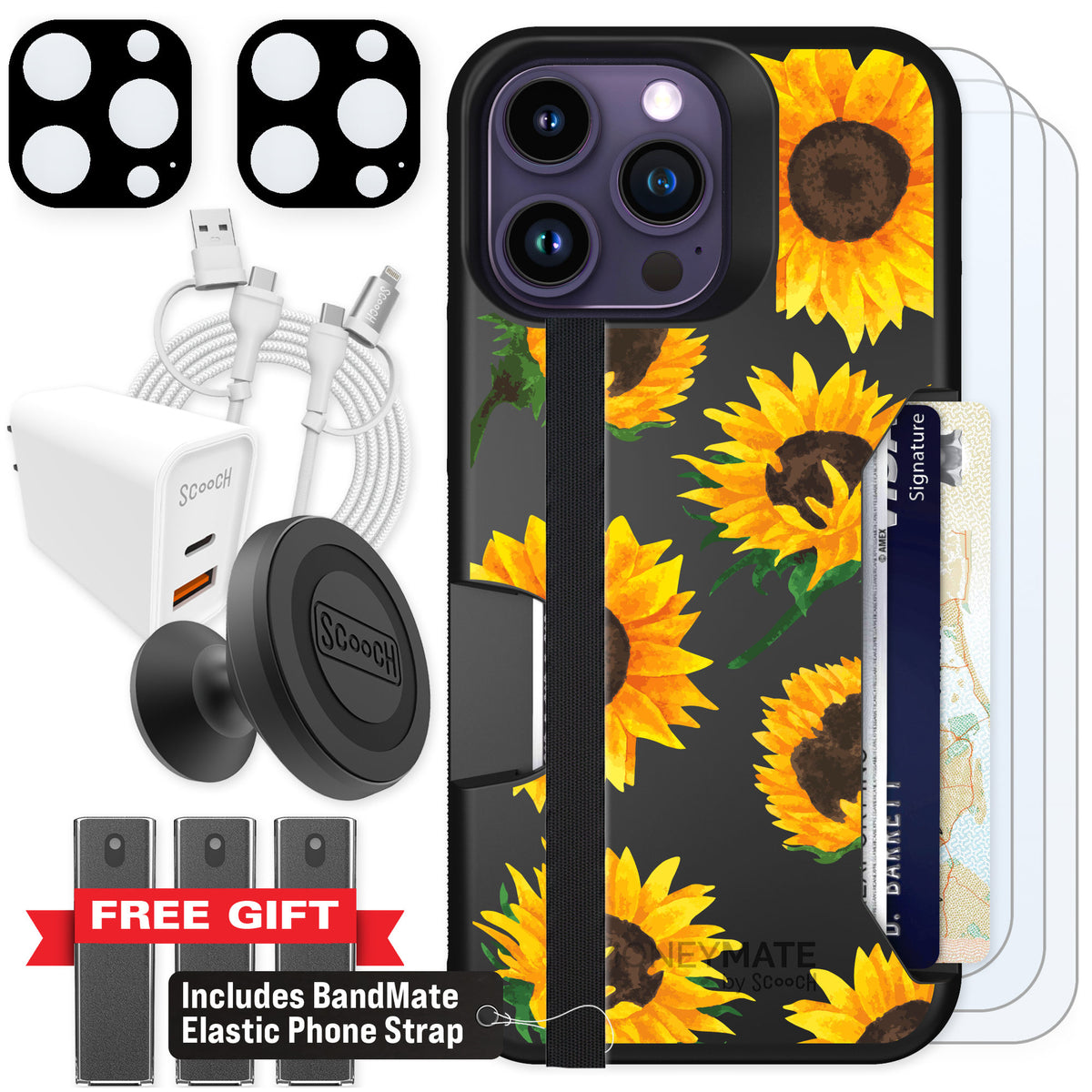 Scooch Moneymate Sunflower Frenzy for iPhone 14 Pro Max — Ultimate Bundle