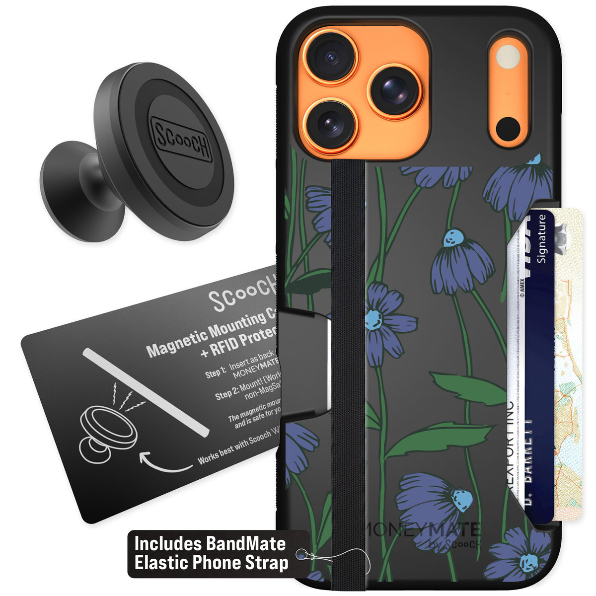 Scooch Moneymate Violet Daisy for iPhone 17 Pro Max — Starter Bundle