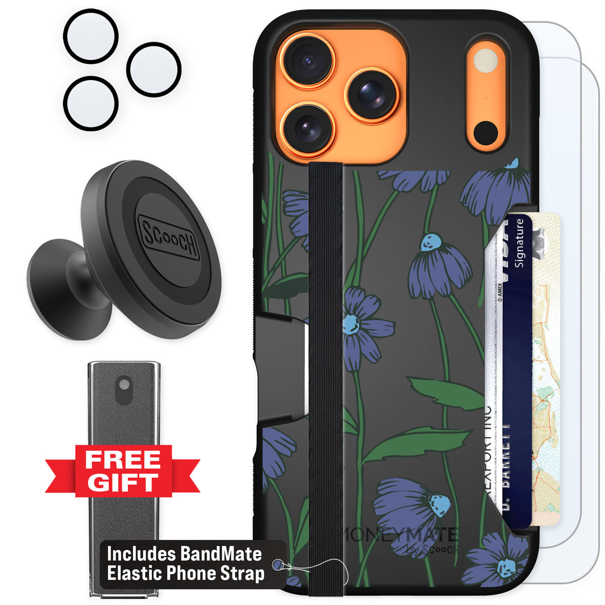 Scooch Moneymate Violet Daisy for iPhone 17 Pro Max — Defender Bundle