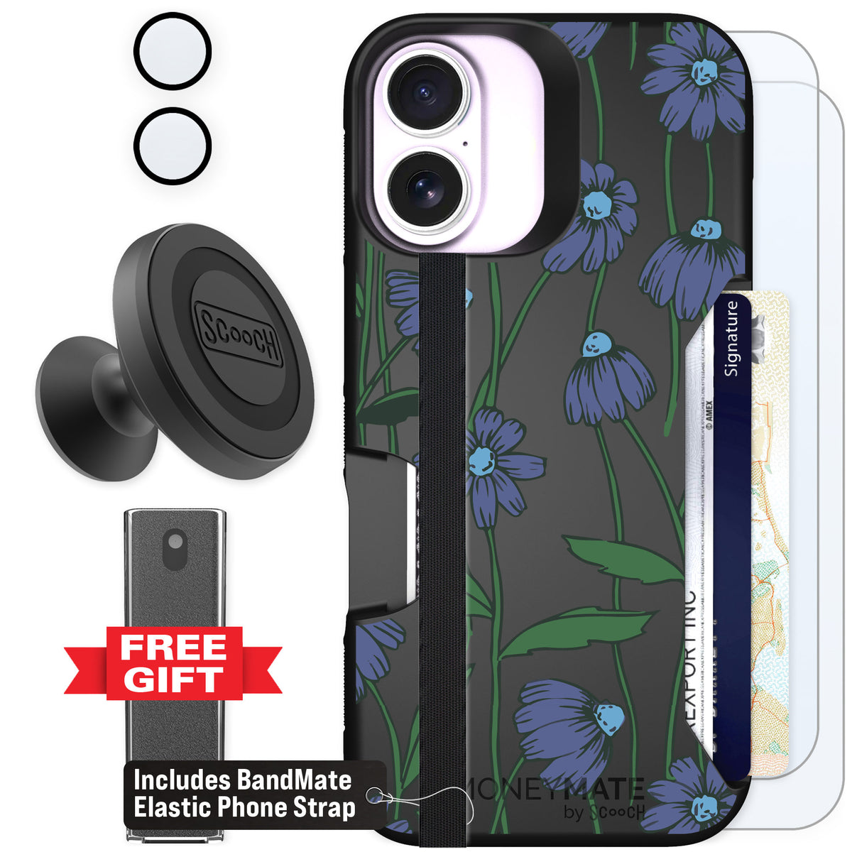 Scooch Moneymate Violet Daisy for iPhone 17 — Defender Bundle