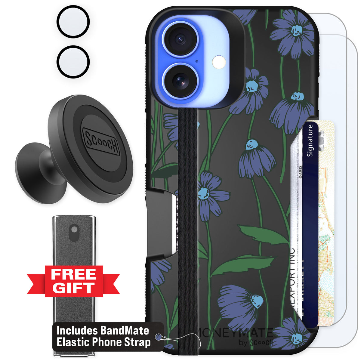 Scooch Moneymate Violet Daisy for iPhone 16 — Defender Bundle