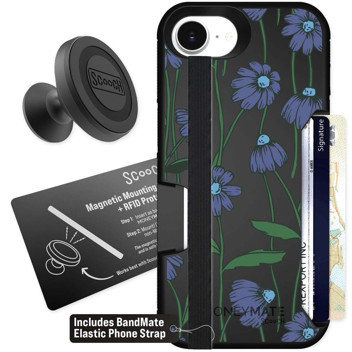 Scooch Moneymate Violet Daisy for iPhone 16e — Starter Bundle