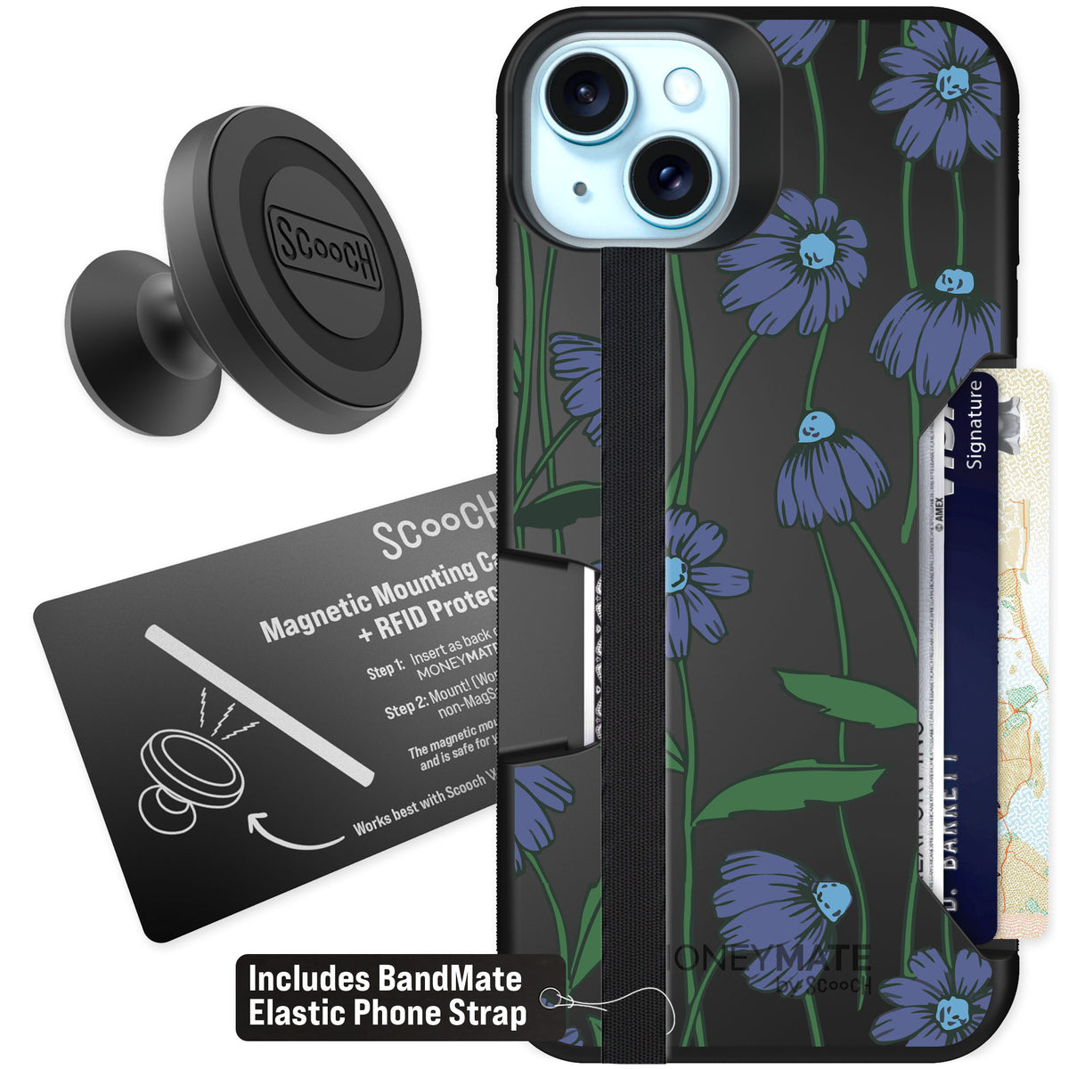 Scooch Moneymate Violet Daisy for iPhone 14 Plus — Starter Bundle