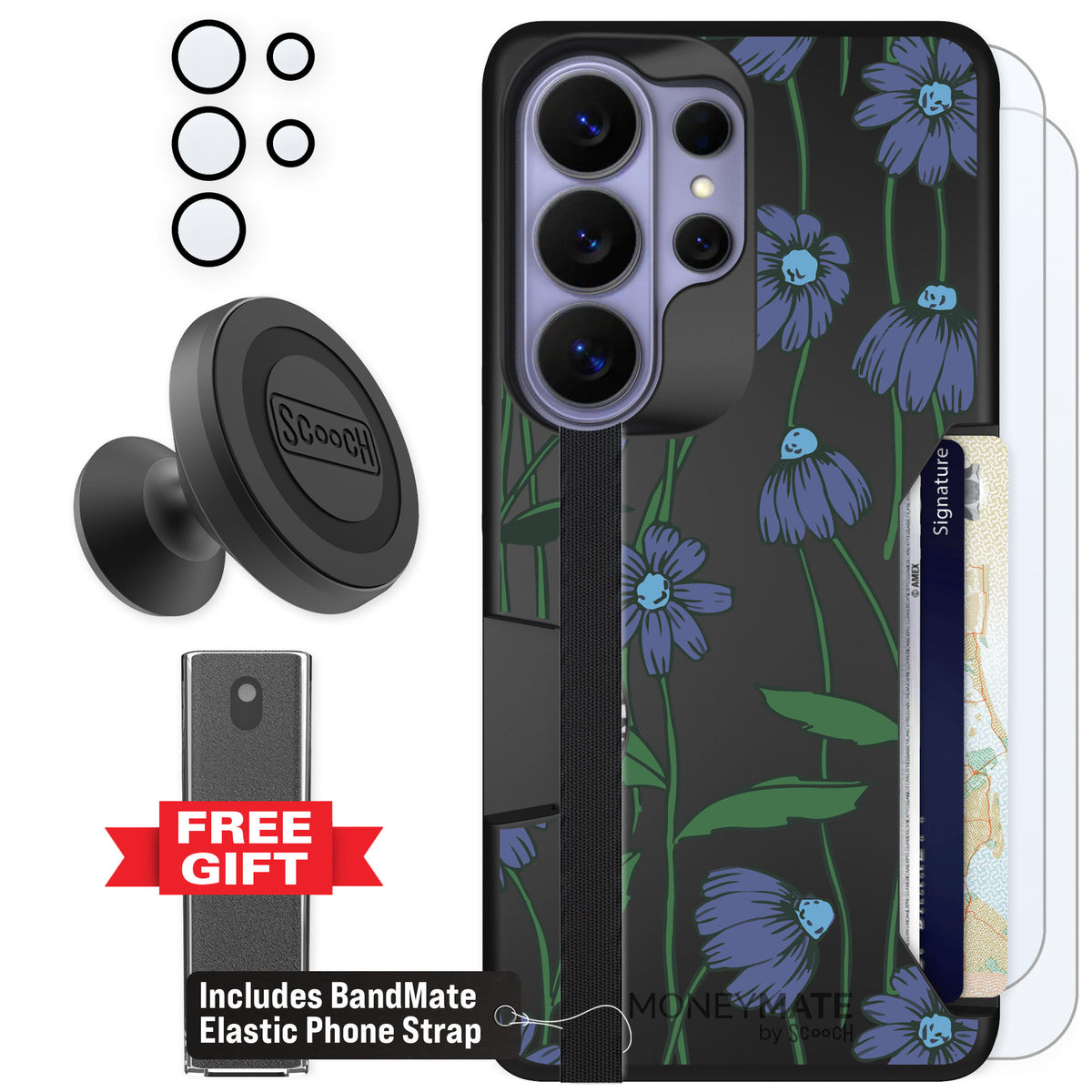 Scooch Moneymate Violet Daisy for Galaxy S26 Ultra — Defender Bundle