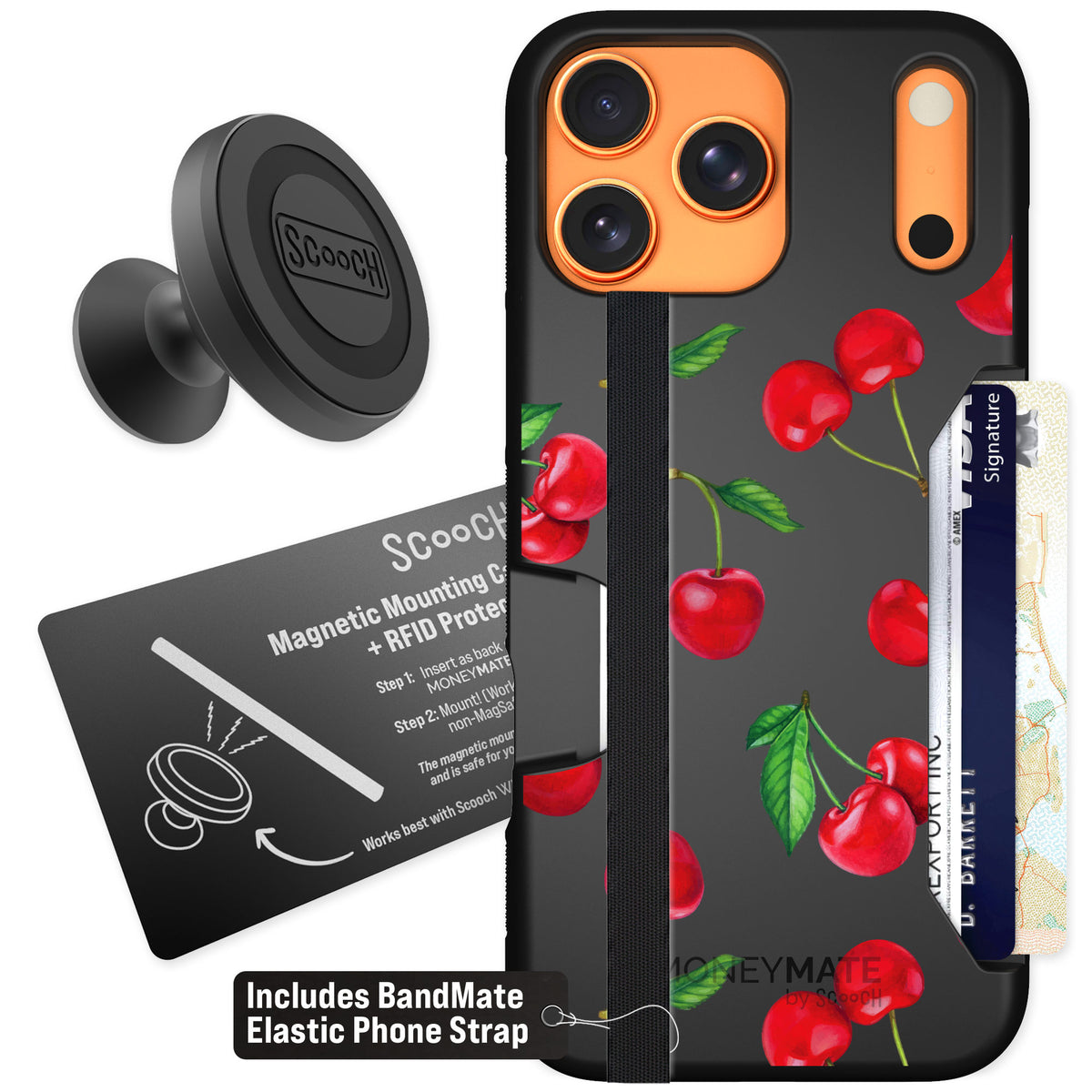 Scooch Moneymate Very Cherry for iPhone 17 Pro Max — Starter Bundle
