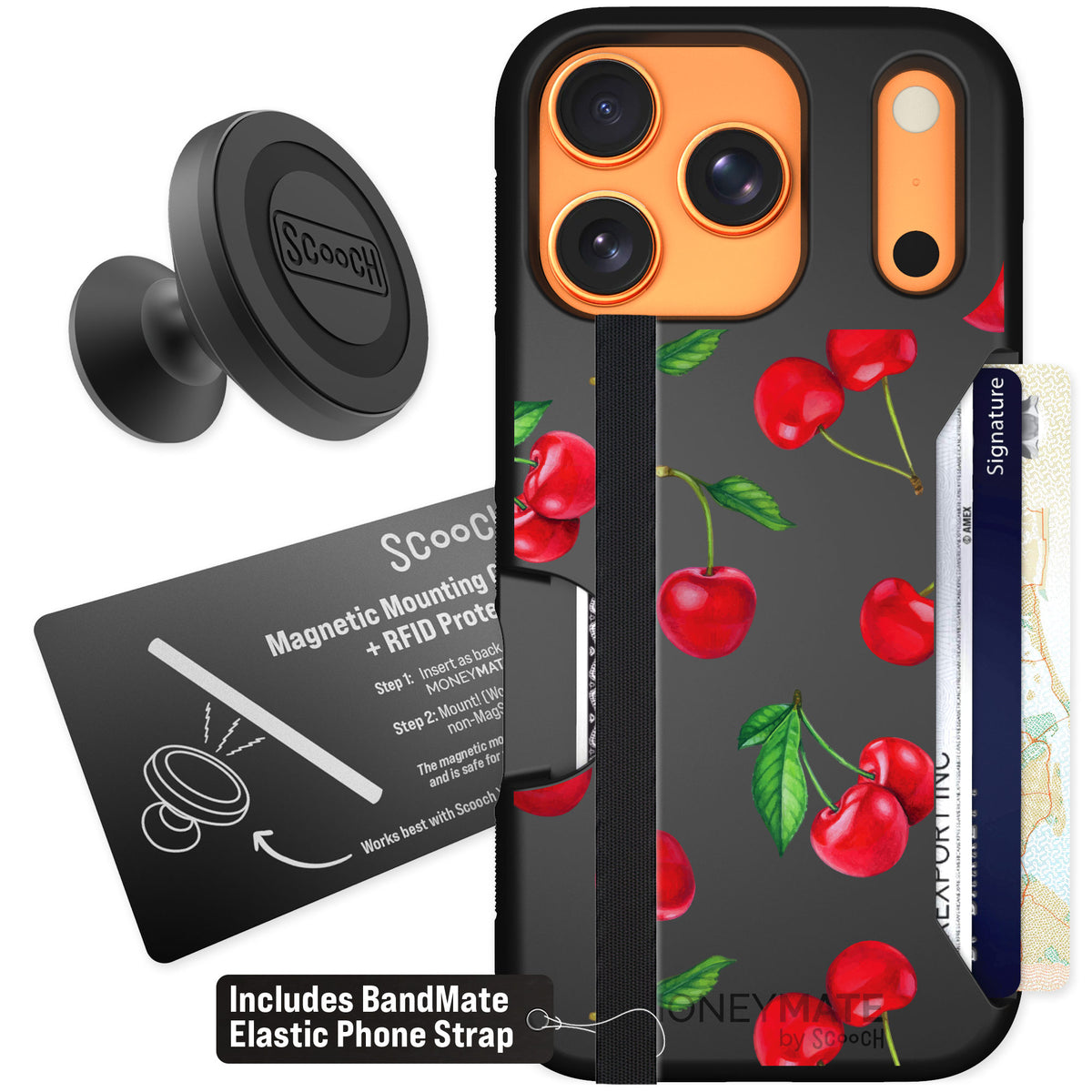 Scooch Moneymate Very Cherry for iPhone 17 Pro — Starter Bundle