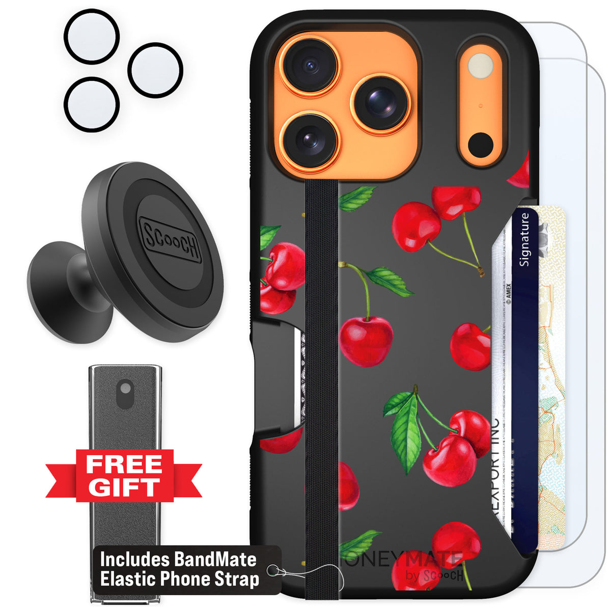Scooch Moneymate Very Cherry for iPhone 17 Pro — Defender Bundle