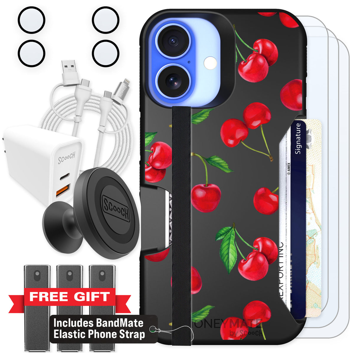 Scooch Moneymate Very Cherry for iPhone 16 — Ultimate Bundle