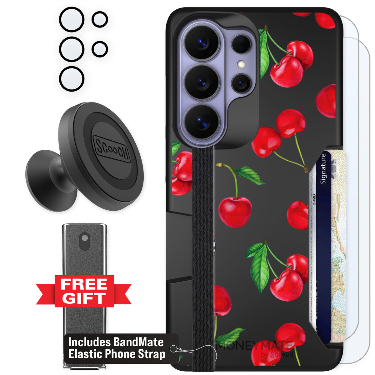 Scooch Moneymate Very Cherry for Galaxy S26 Ultra — Defender Bundle