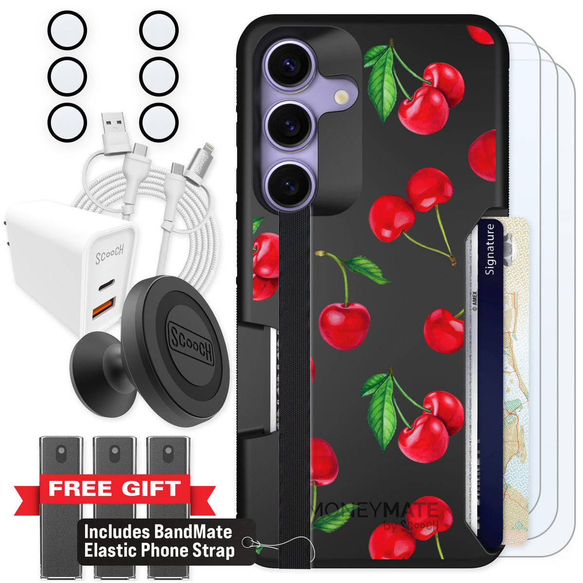 Scooch Moneymate Very Cherry for Galaxy S25 — Ultimate Bundle
